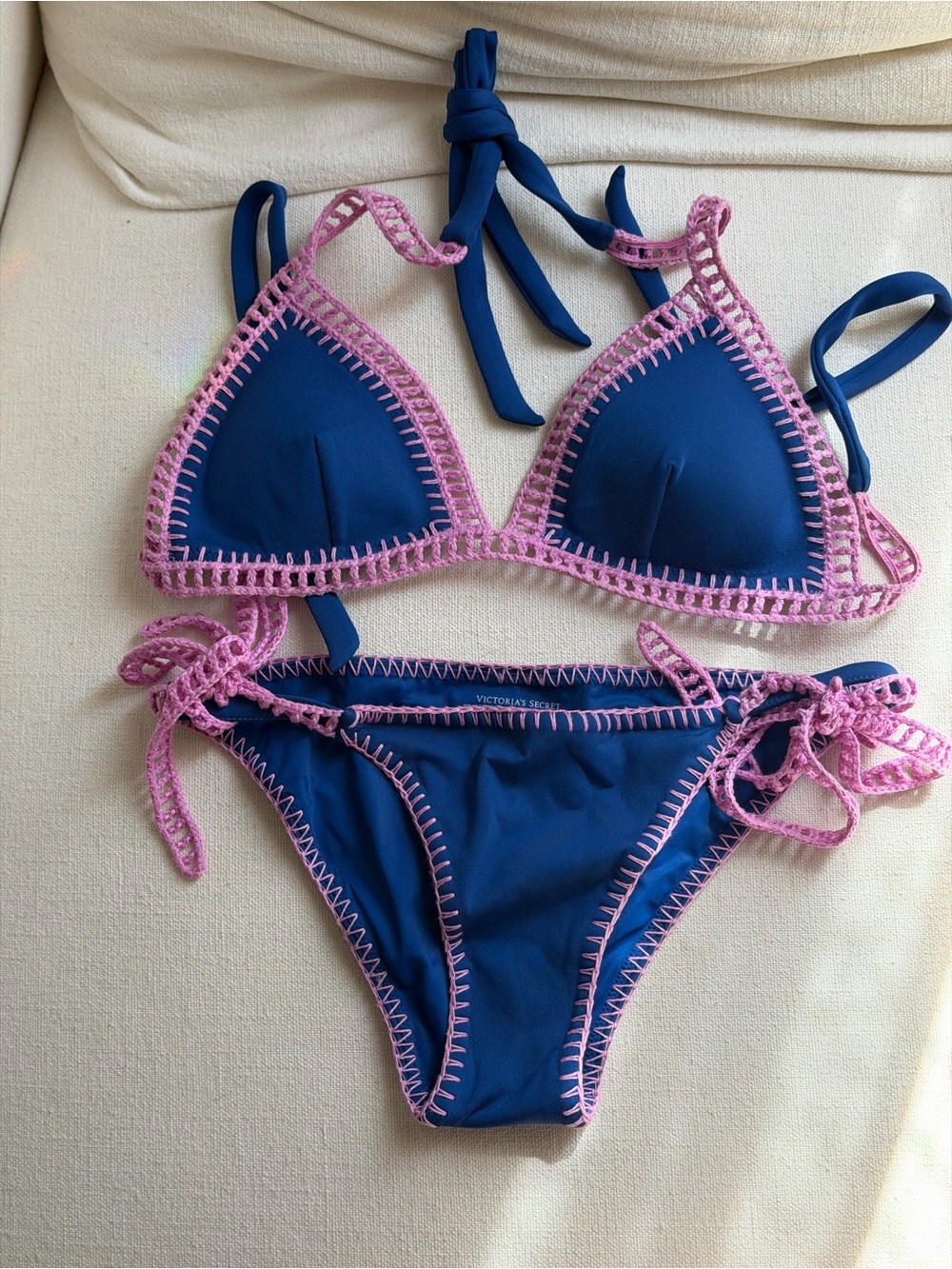 Victoria's Secret Blue & Pink Crochet-Trim Bikini